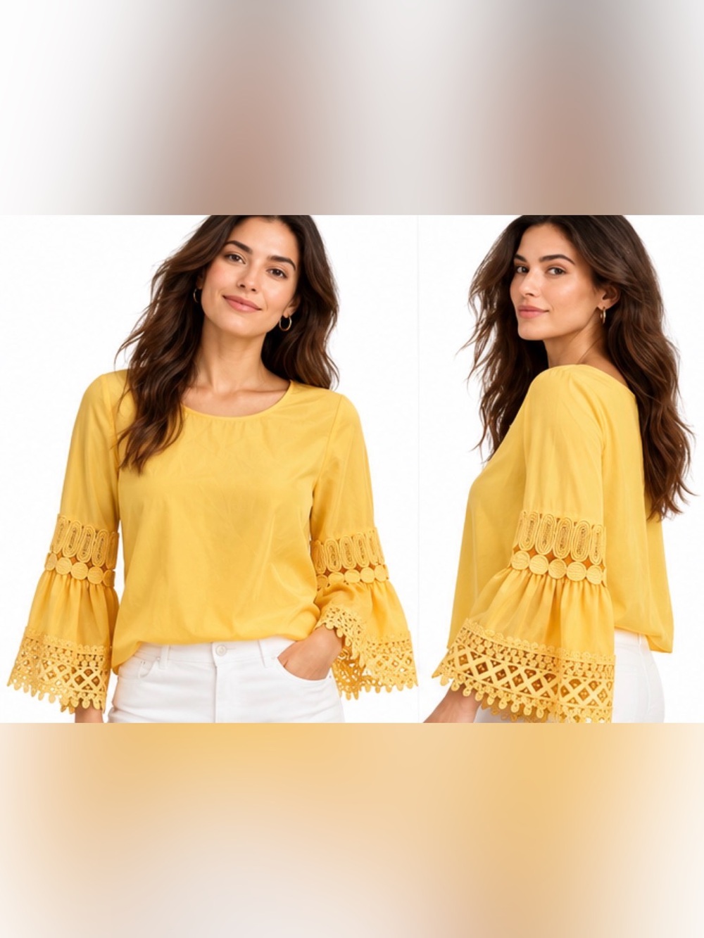 Le Gali Camden Yellow Lace Bell Sleeve Blouse NWT Small